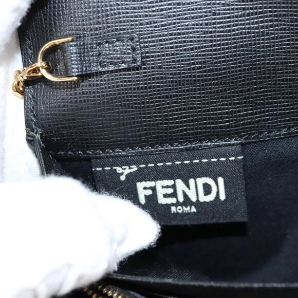 FENDI Chain Long Wallet Leather Black Gold Auth 140694M - Picture 13 of 16
